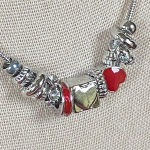 Valentines Day Silver Charm Necklace - 13 Charms